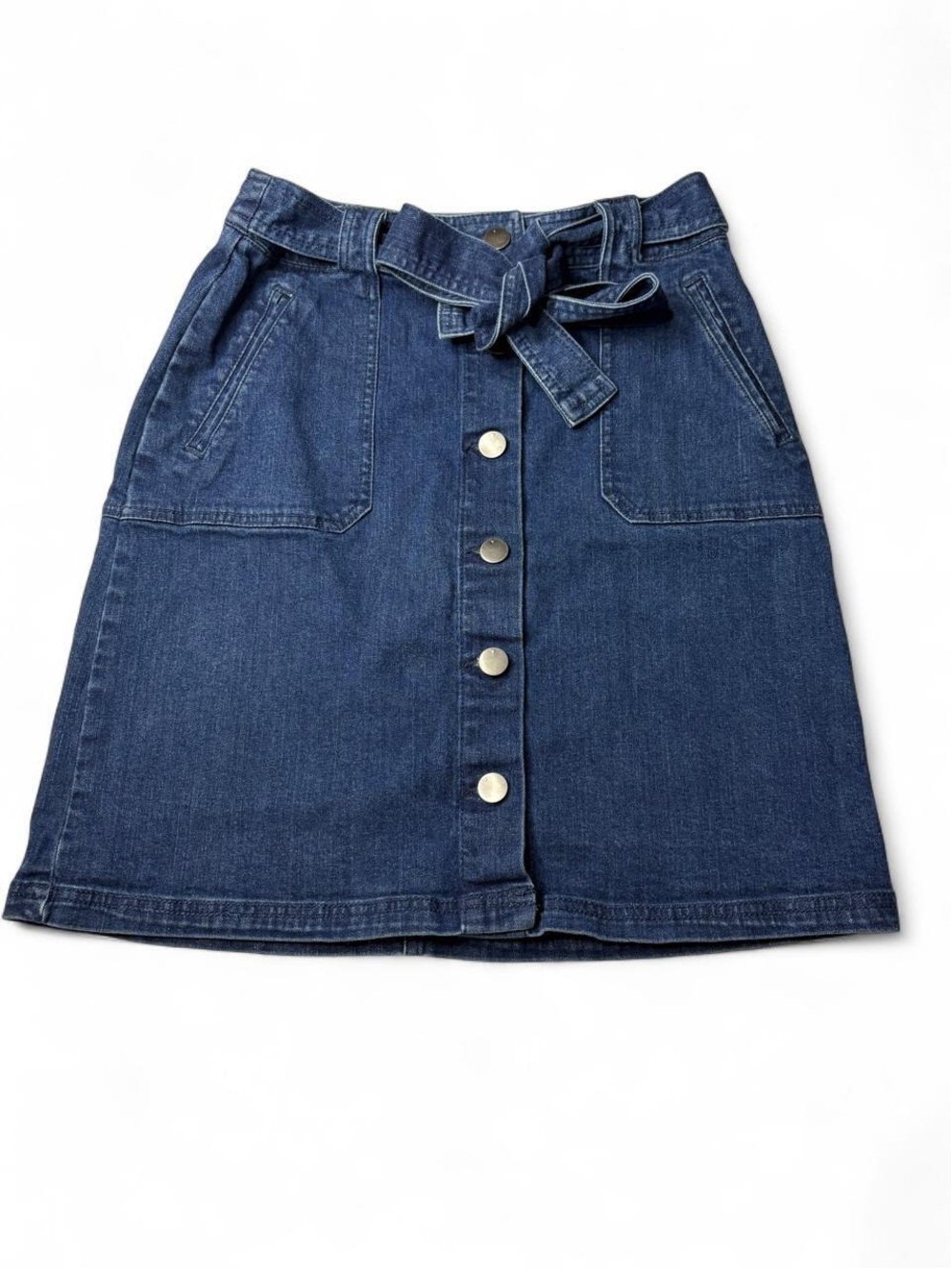 A New Day Dark Blue Denim A-Line Skirt with Belted Waist